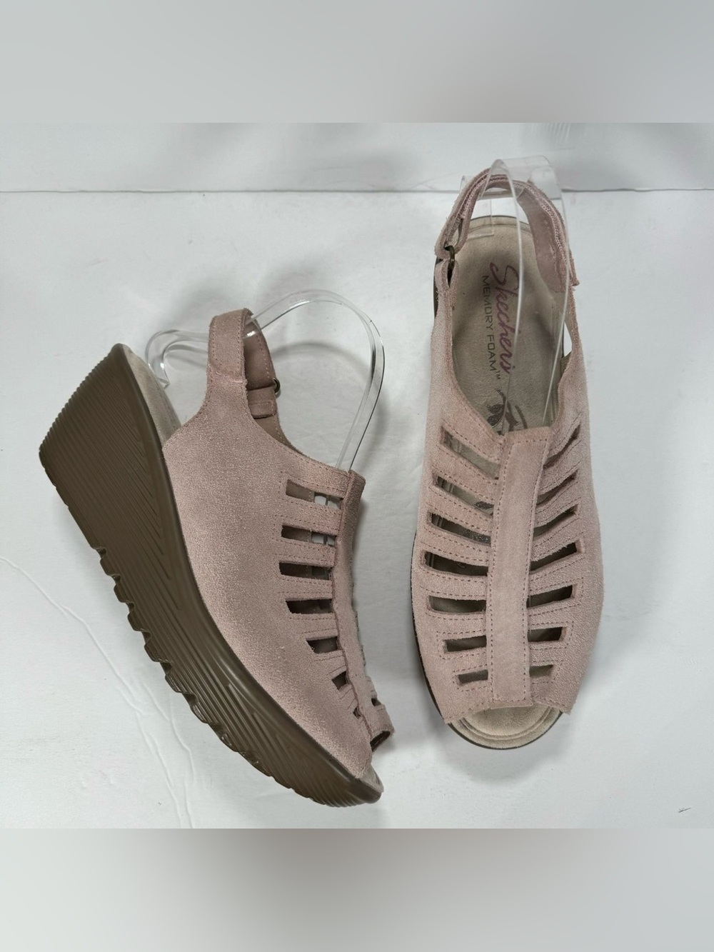 Skechers Parallel Trapezoid Pink Suede Platform Wedge Sandals Women Size 8